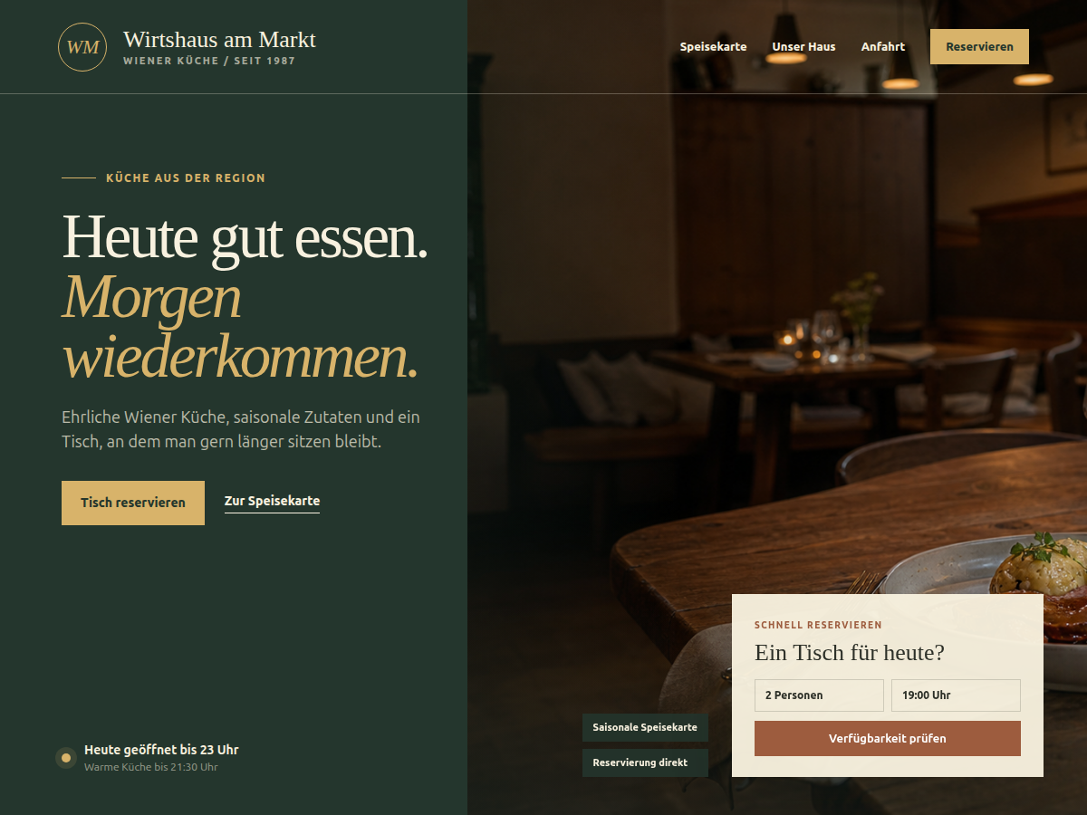 Designbeispiel für eine Gasthaus Website