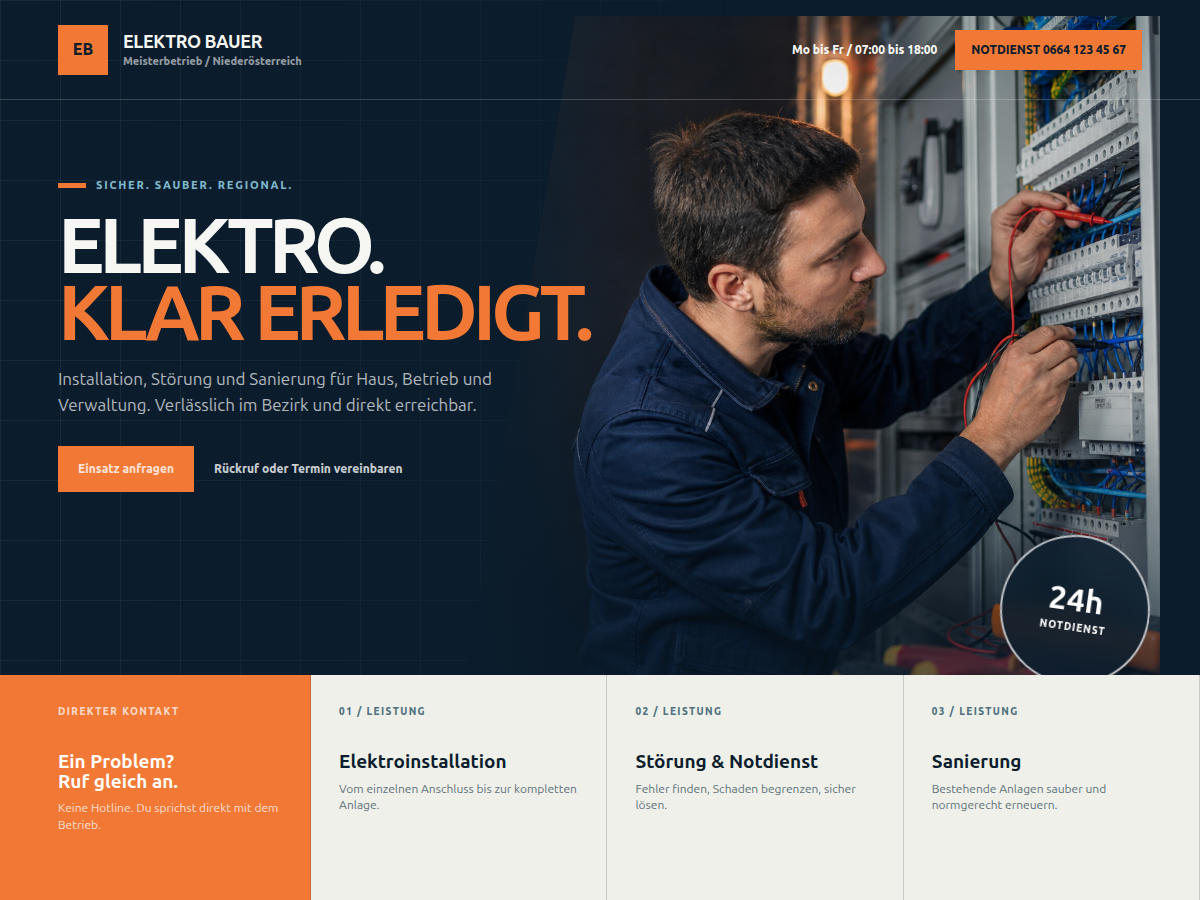Designbeispiel für eine Handwerk Website